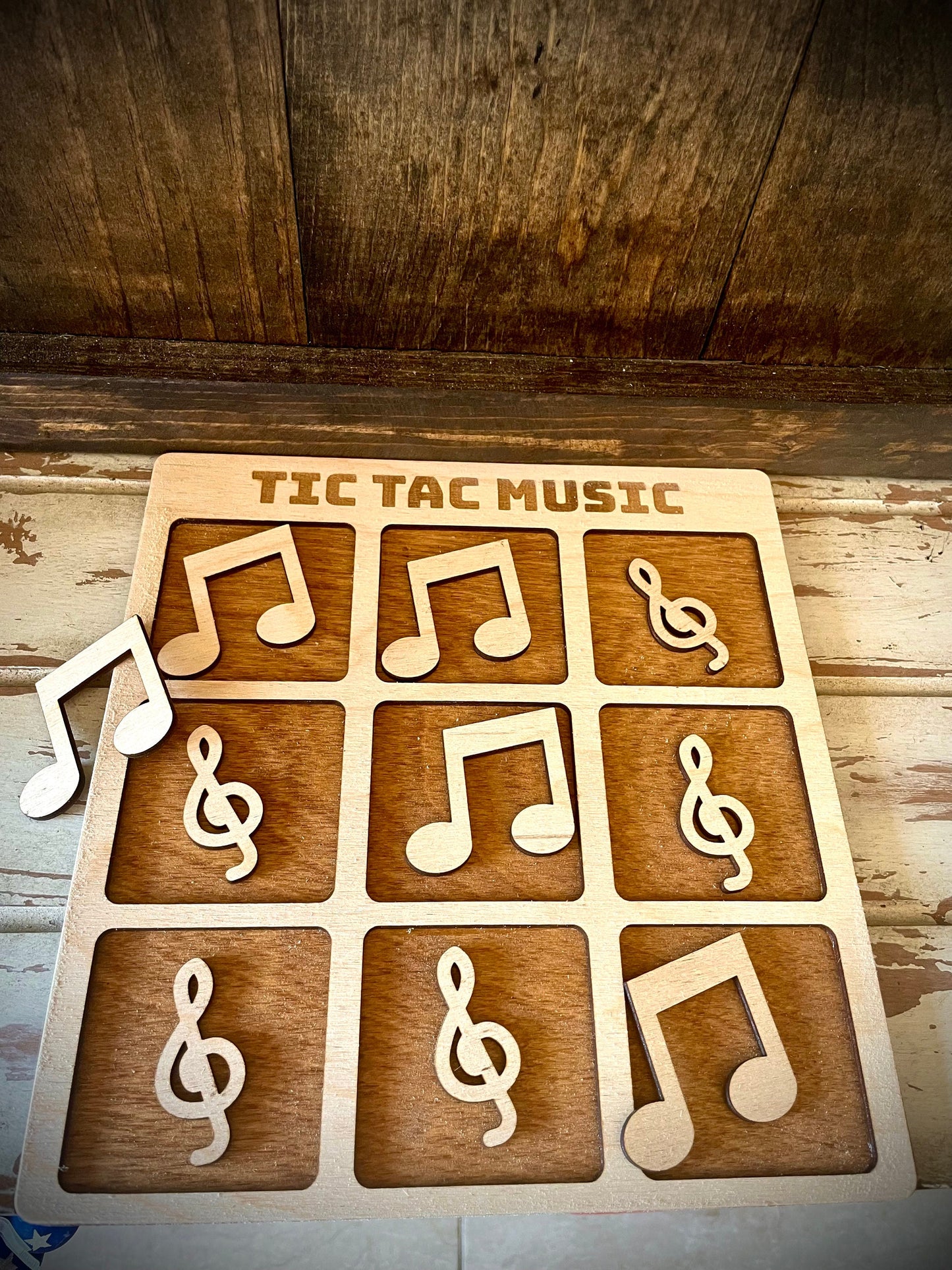 Tic Tac Music Wood Game | Laser Engraved | 12 Finishes | Music Lover Gift