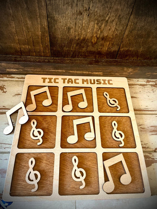 Tic Tac Music Wood Game | Laser Engraved | 12 Finishes | Music Lover Gift