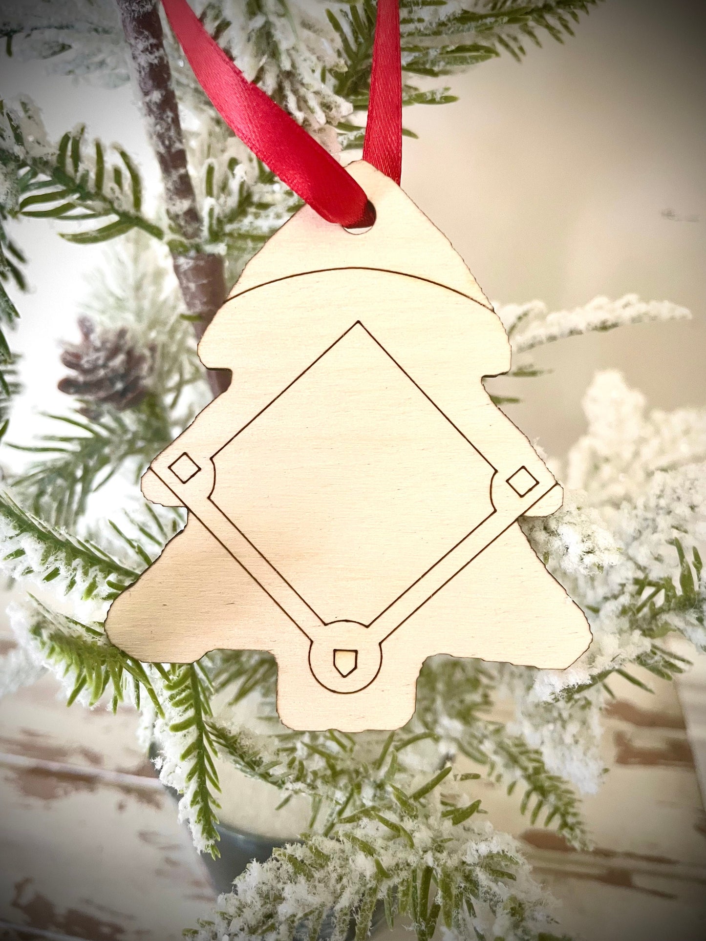 Baseball Diamond on Christmas Tree Wood Ornament & Gift Tag | Baseball Gift | Coach Gift