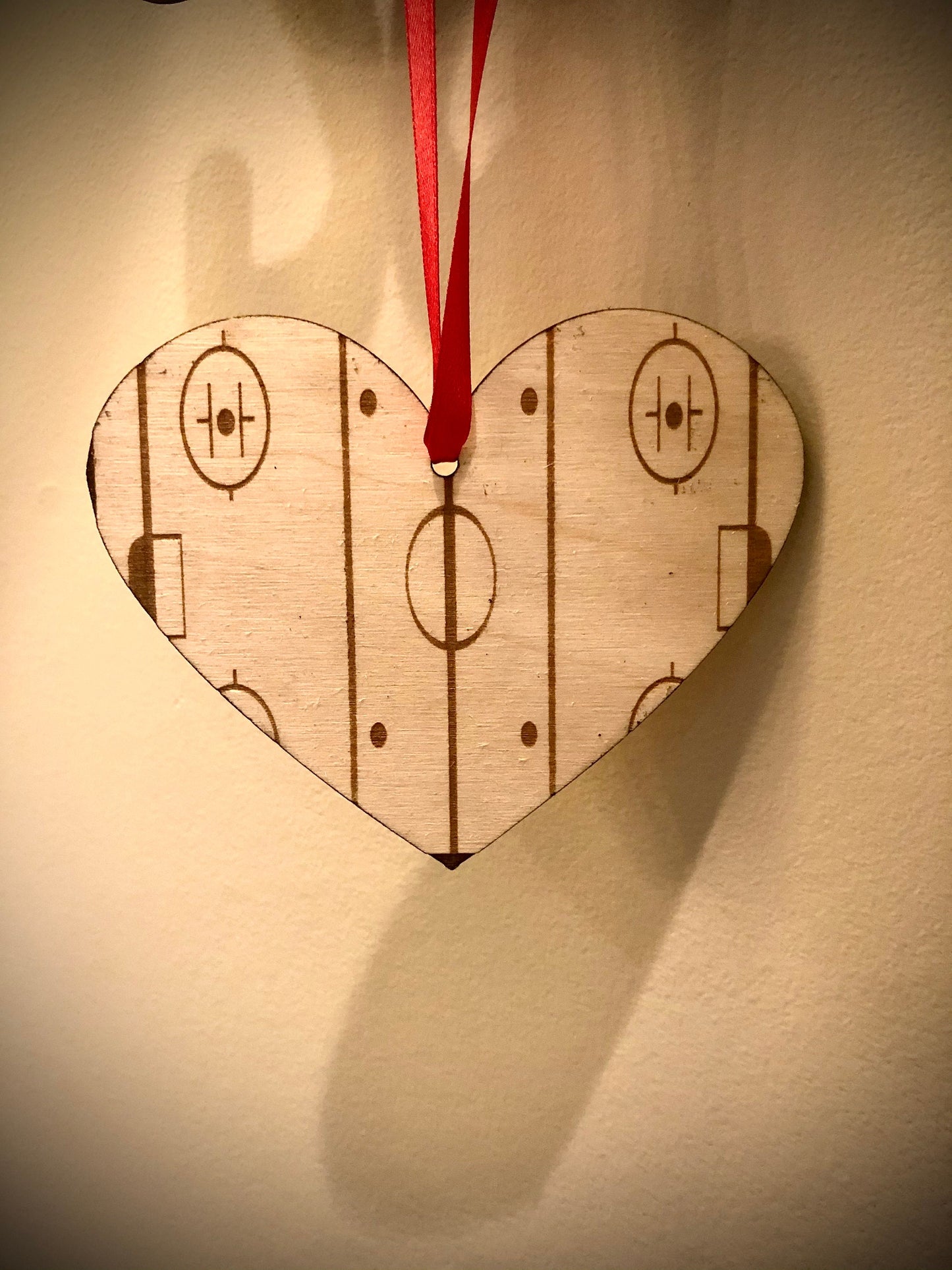 Hockey Rink Valentine Heart Wood Ornament | Engraved | Valentine's Gift