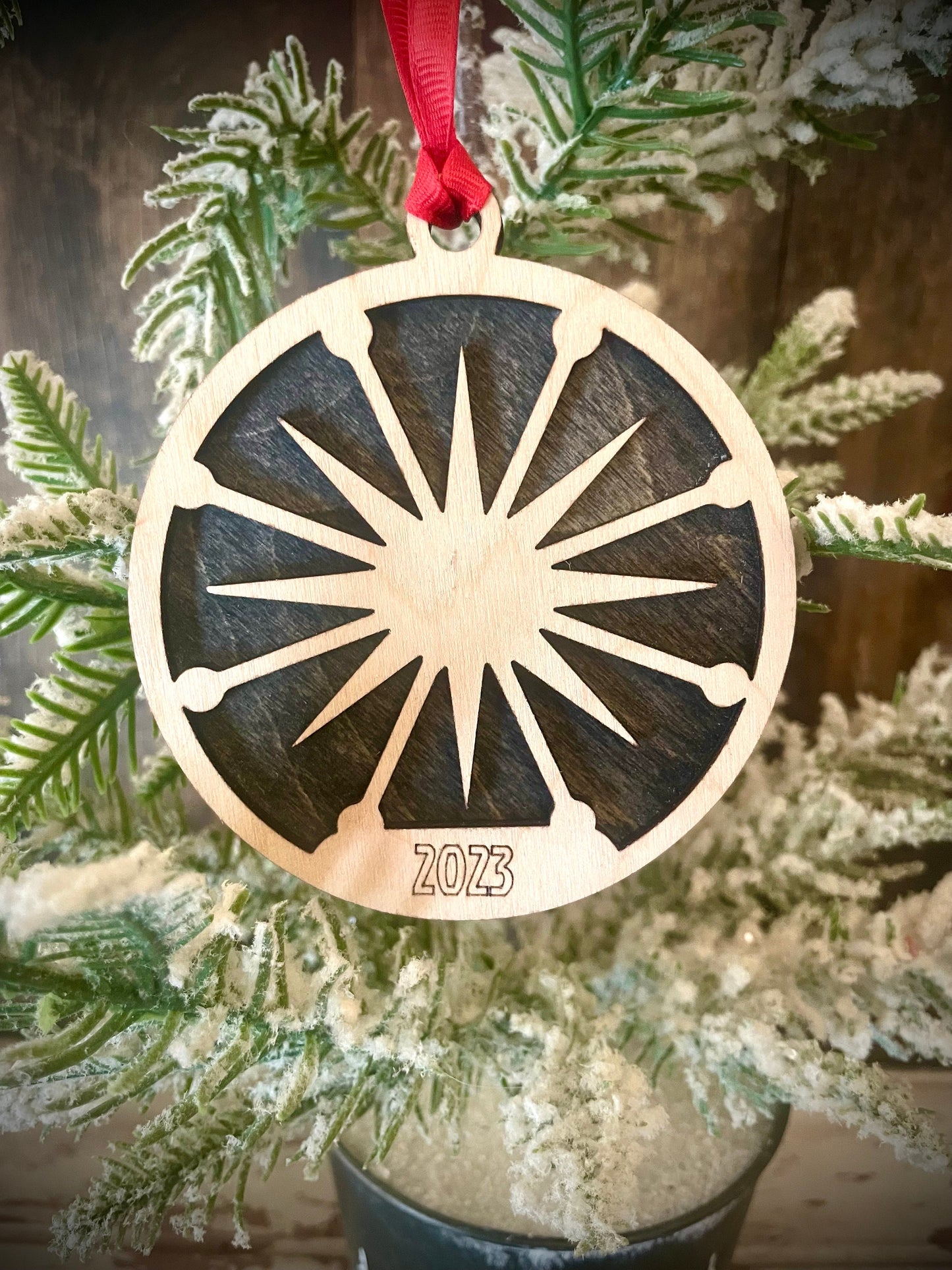 Mid Century Modern MCM Atomic Starburst Personalized 2-Layer Wood Christmas Ornament & Gift Tag | Multiple Finishes | Retro Gift