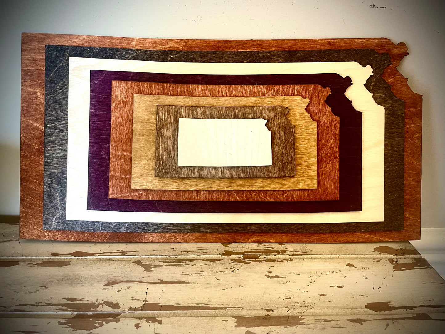 Kansas Stacked State 3D Wood Table & Wall Art | Multi-Color