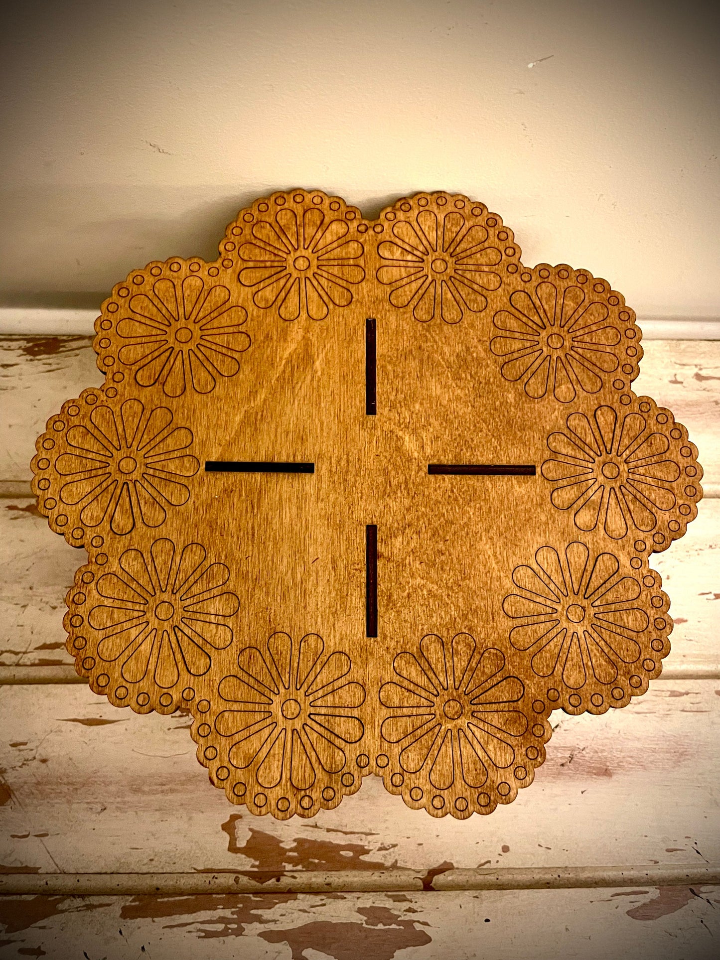 Large Boho Floral Wood Indoor Plant Stand | Very Sturdy | 12 Finishes | Style A