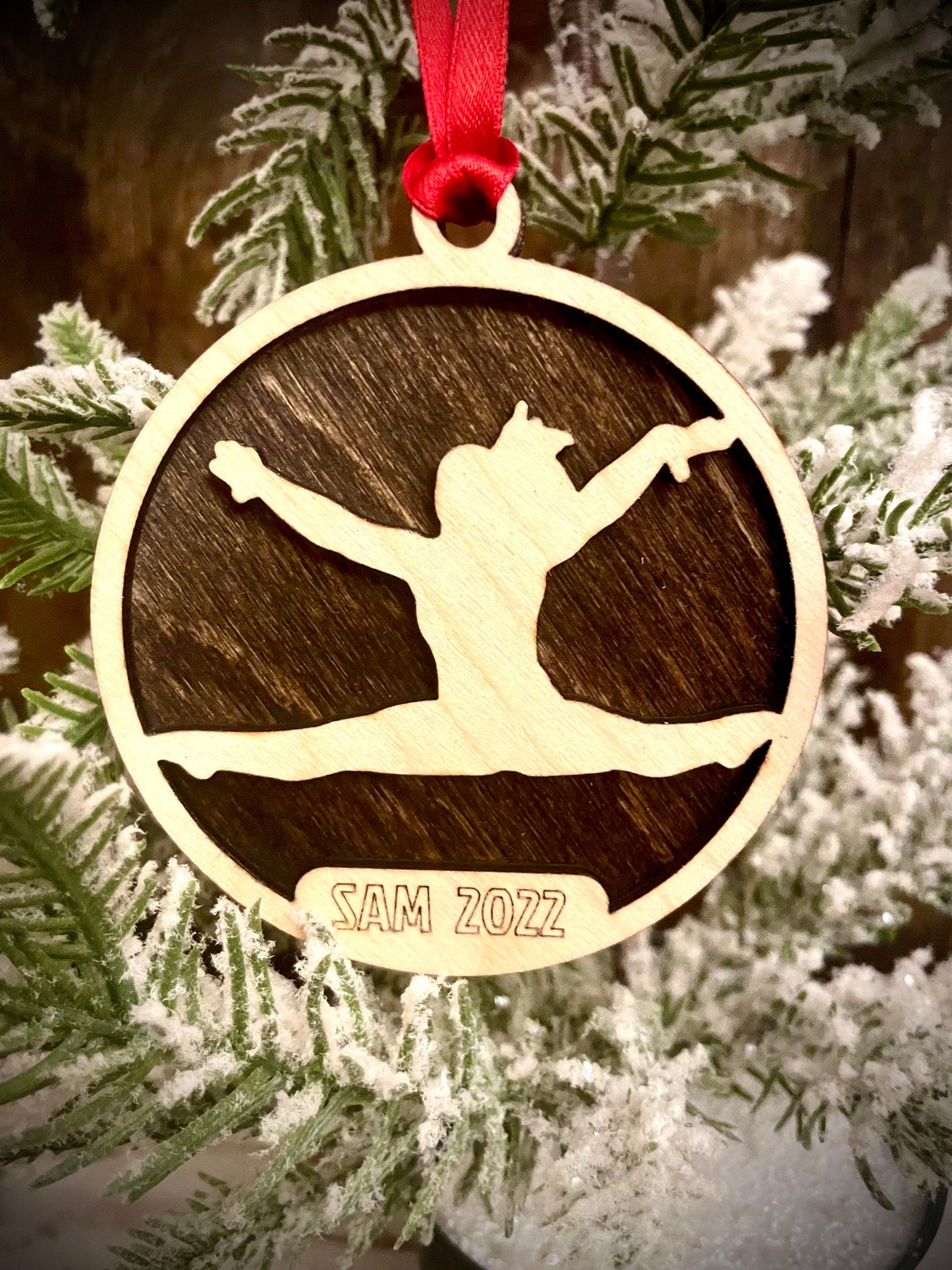 Gymnast Personalized 2-Layer Wood Christmas Ornament & Gift Tag | Multiple Finishes | Gymnastics Gift (#9)