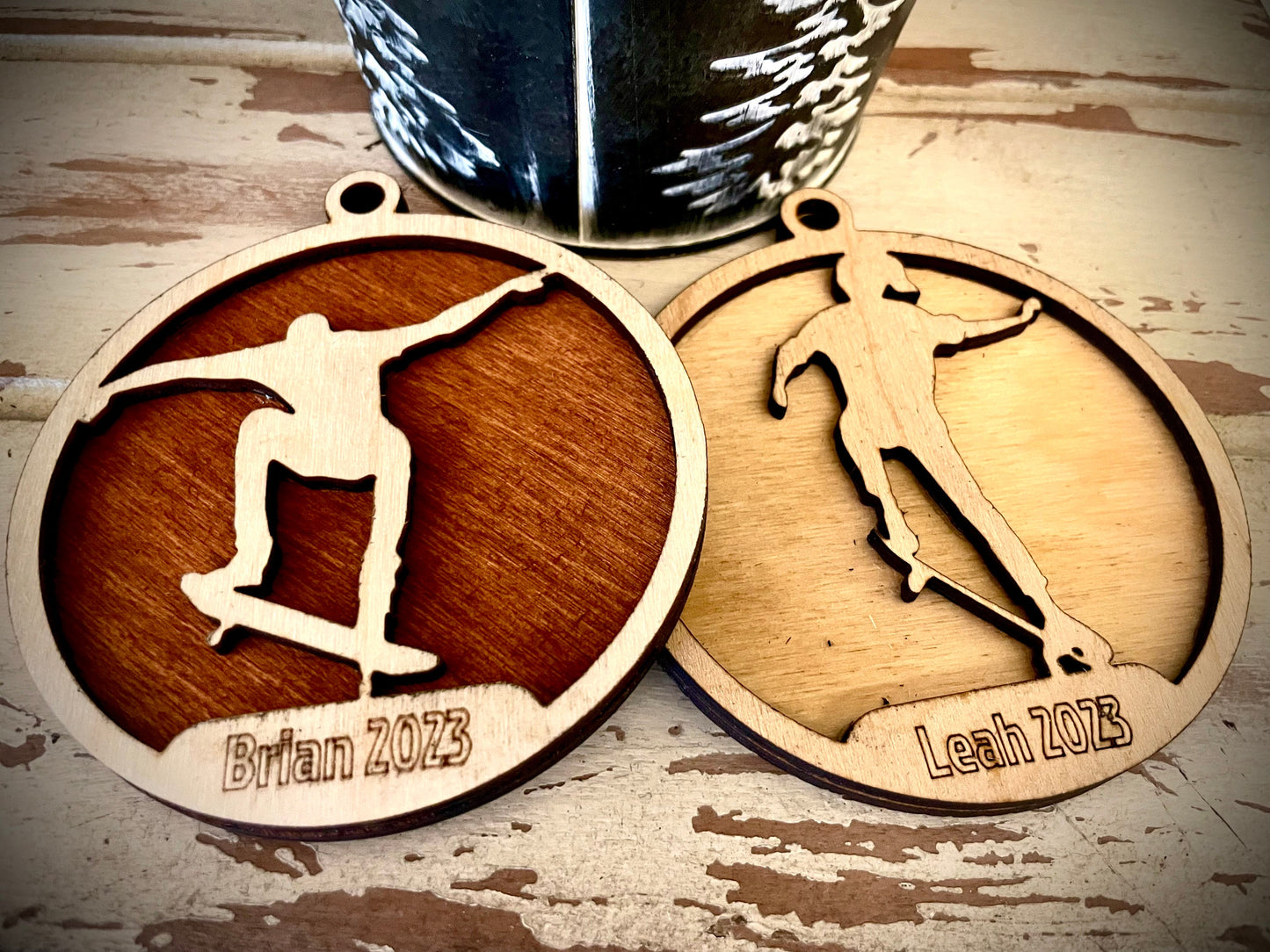 Skateboarder Personalized 2-Layer Wood Christmas Ornament & Gift Tag | Multiple Finishes | Skateboarding Gift (#1)
