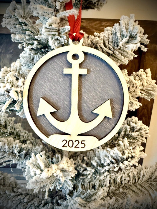 Anchor Personalized 2-Layer Wood Christmas Ornament & Gift Tag | Multiple Finishes | Nautical Gift