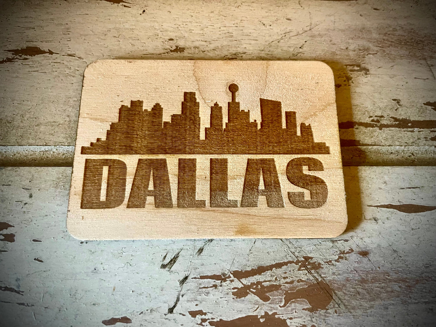 Dallas Skyline Wood Magnet | City Souvenir | 3.5" x 2.5"
