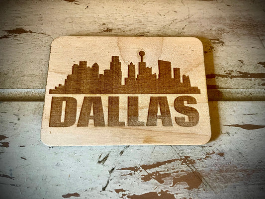 Dallas Skyline Wood Magnet | City Souvenir | 3.5" x 2.5"