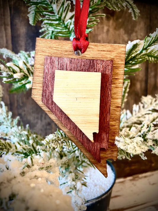 Nevada 3-Layer Stacked Wood Ornament & Gift Tag | Brown & Gray Tones | State Pride Gift