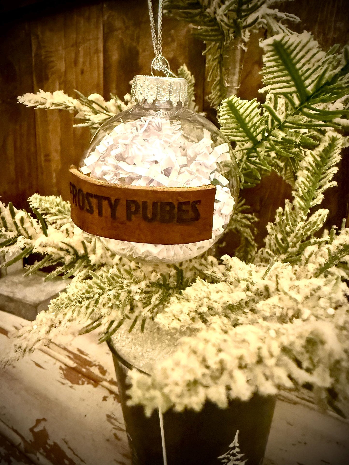 Frosty Pubes Funny Wood Christmas Ornament | Gag Gift