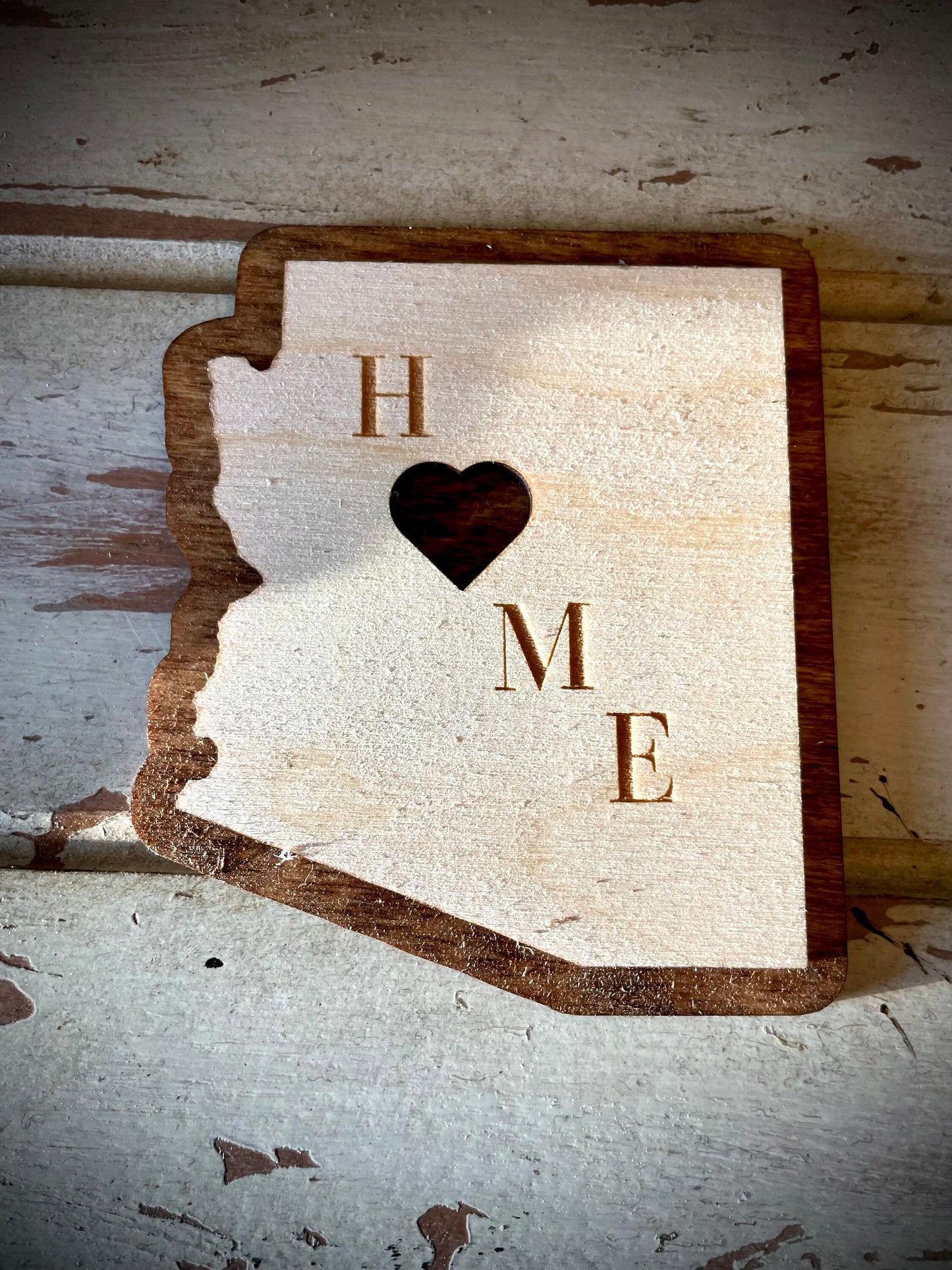 Arizona HOME 2-Layer Wood Refrigerator Magnet | 12 Finishes | State Pride Gift