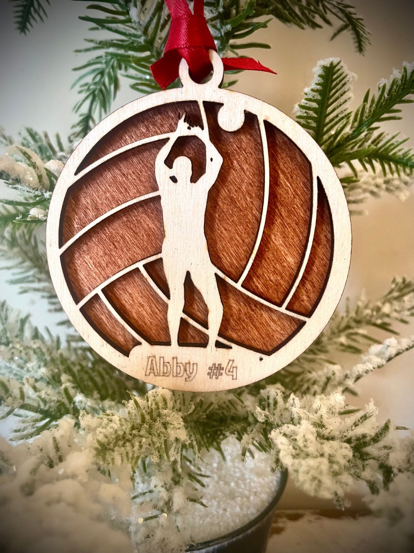 Volleyball Player Personalized 2-Layer Wood Christmas Ornament & Gift Tag | Multiple Finishes | Volleyball Gift (#1)