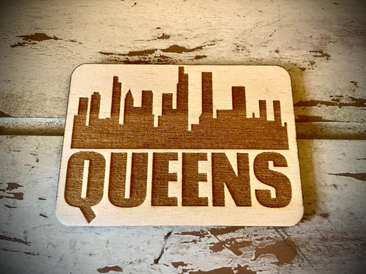 Queens Skyline Wood Magnet | City Souvenir | 3.5" x 2.5"