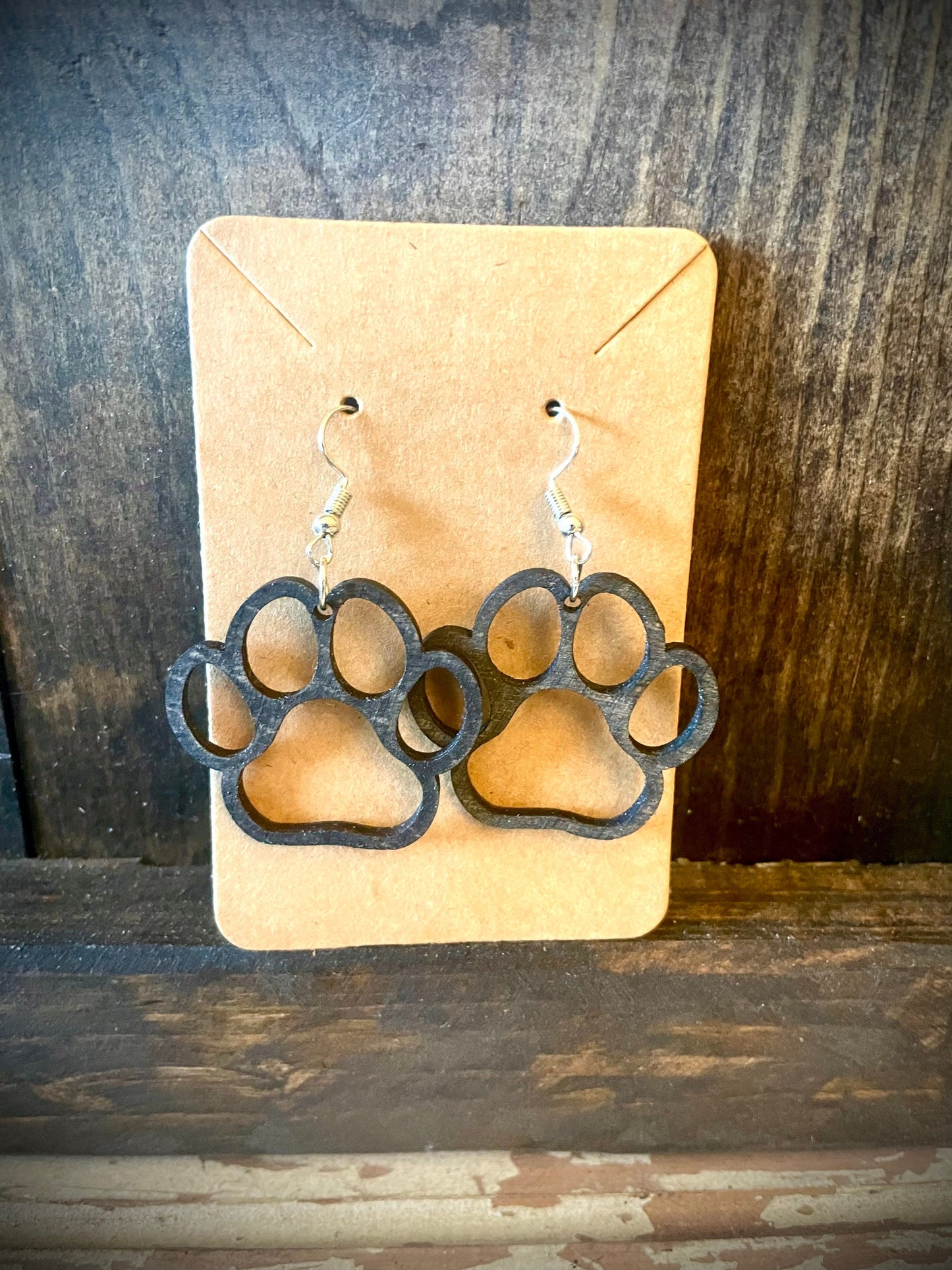 Dog Paw Wood Dangle Earrings | Single or Double Layer | 3 Sizes, 12 Finishes