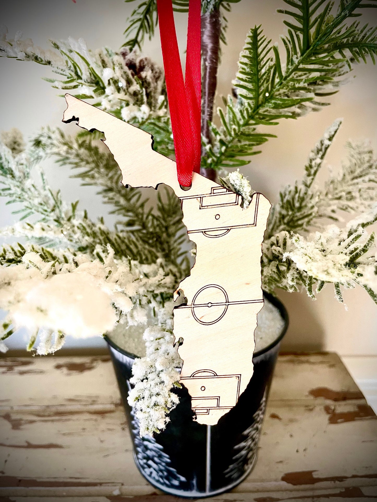 Soccer State Shape Wood Ornament & Gift Tag | Soccer Field Overlay | Soccer Gift | Coach Gift