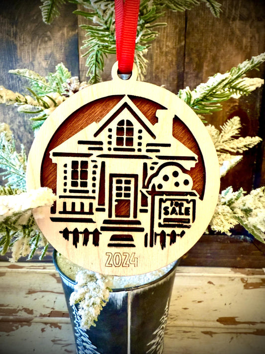 Realtor House for Sale Personalized 2-Layer Wood Christmas Ornament & Gift Tag | Multiple Finishes | Realtor Gift