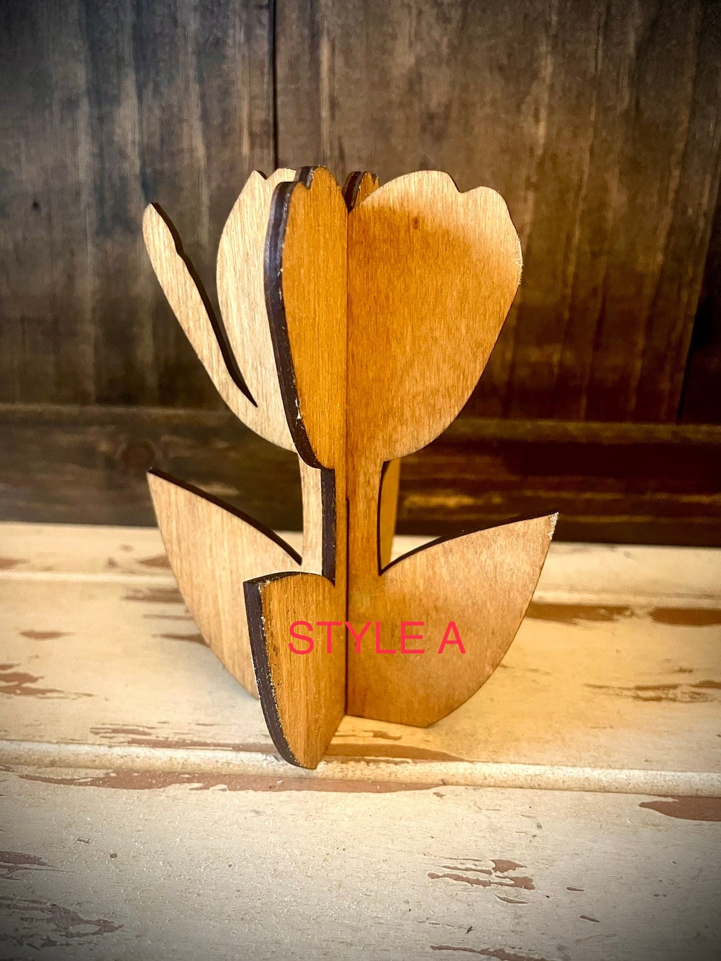 3D Tulips Wood Tabletop Decor | 3 Styles, 12 Finishes