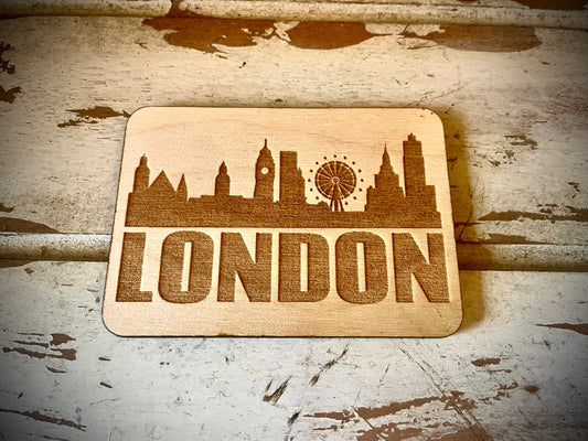 London Skyline Wood Magnet | City Souvenir | 3.5" x 2.5"