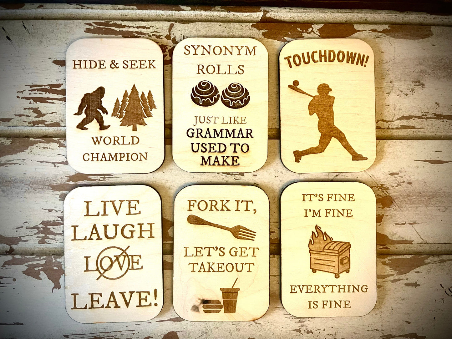 "Forget Falling in Love — Fall in Coffee" Funny Coffee Lover Wood Fridge Magnet | Funny Gift