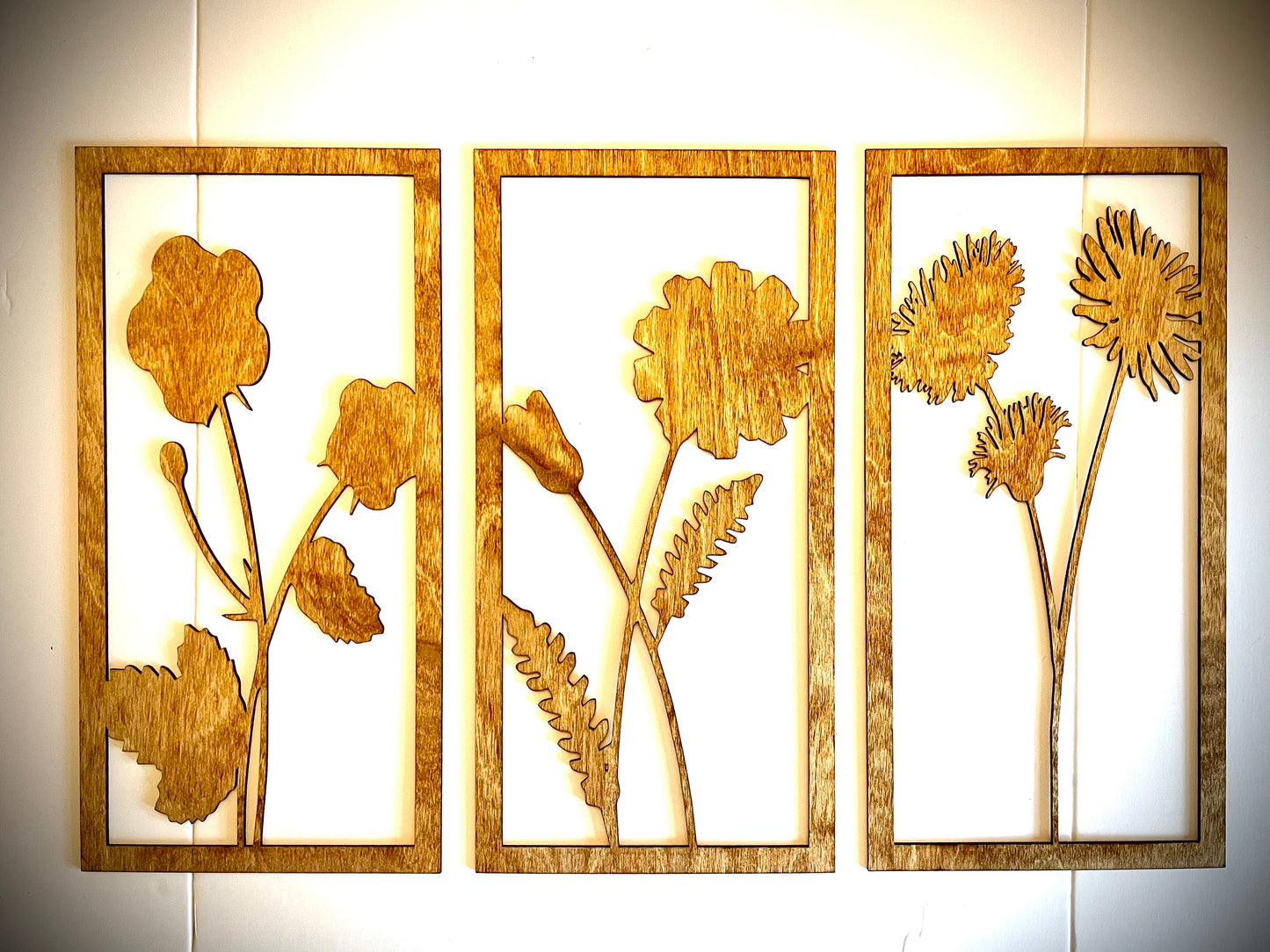 Boho Wildflower Wood Wall Art | 3-Panel Set | Multiple Sizes & Finishes