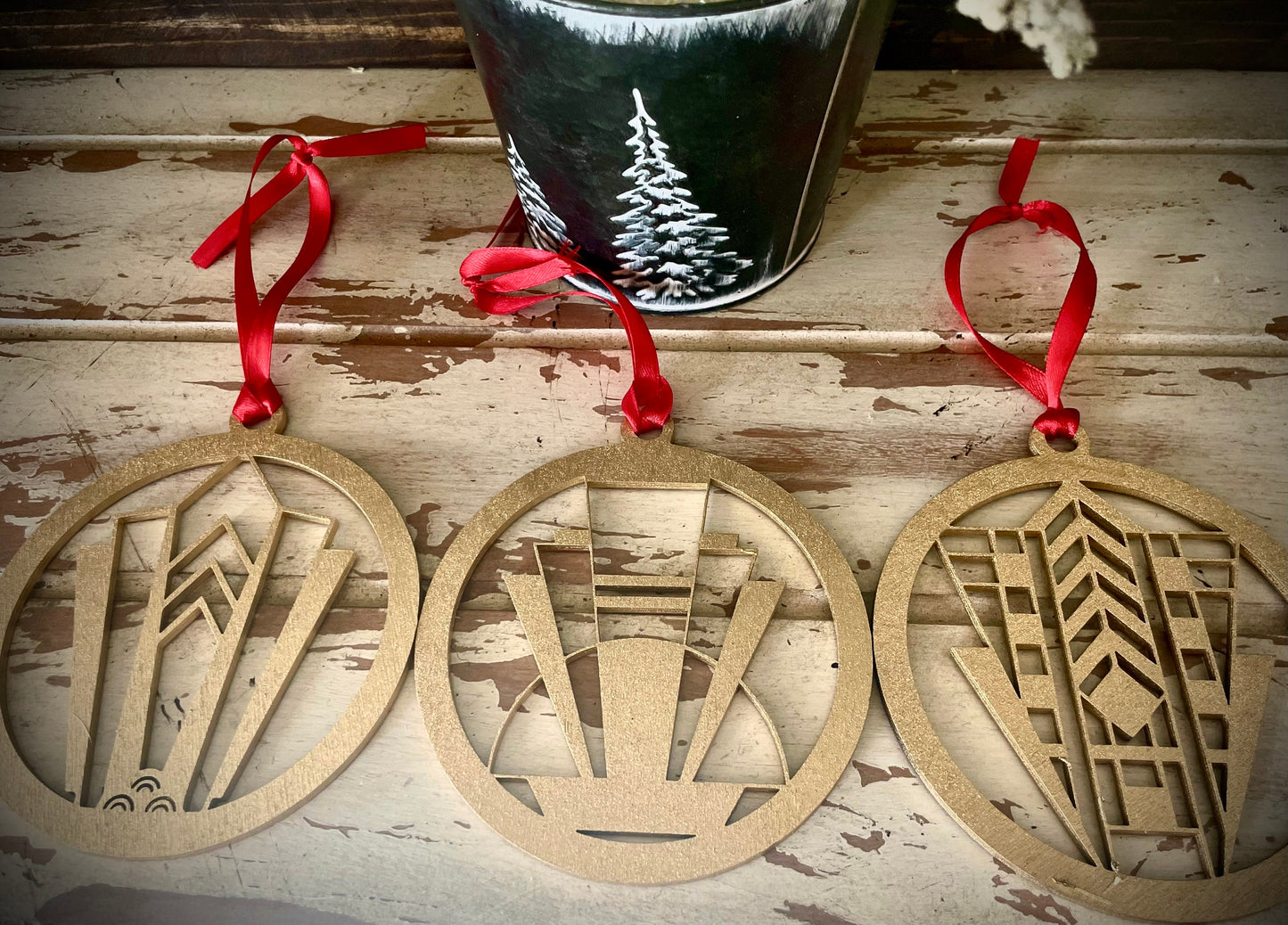 Art Deco Marquee Wood Christmas Ornament | Multiple Finishes & Styles | Boho Holiday Gift