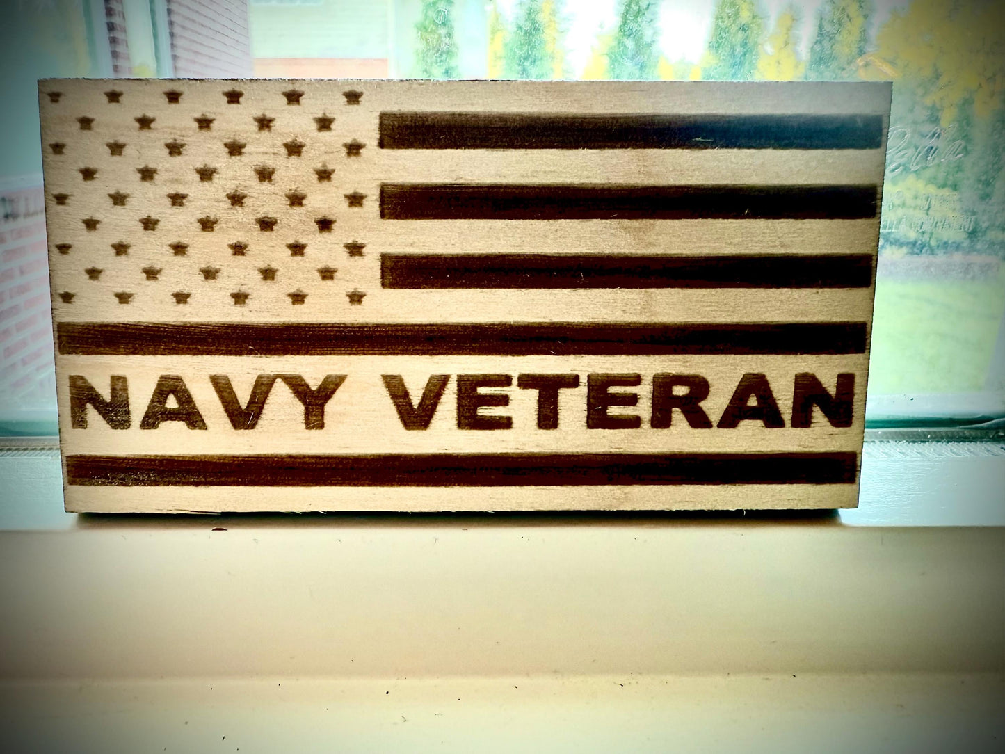 Navy Veteran Laser Engraved US Flag Wood Refrigerator Magnet | 4" x 2.1" | Military Gift