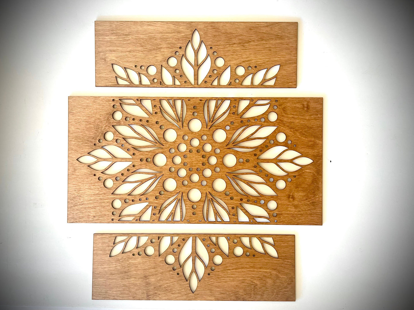 Boho Modern Leaf Mandala Wood Wall Art | 3-Panel Set | Multiple Finishes