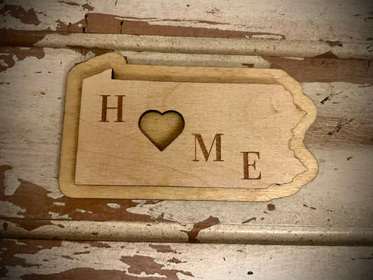Pennsylvania HOME 2-Layer Wood Refrigerator Magnet | 12 Finishes | State Pride Gift