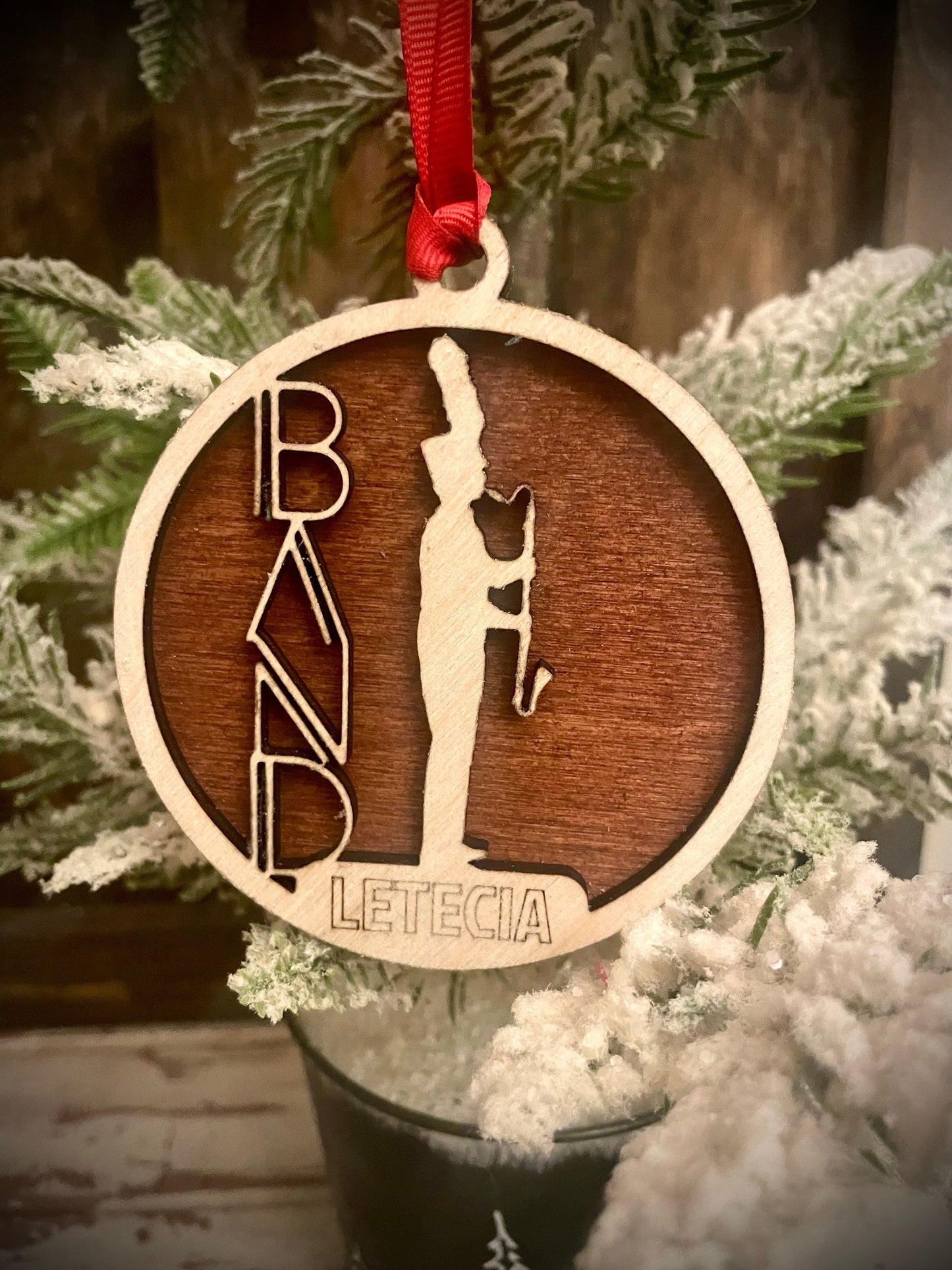Marching Band Bass Clarinet Player Personalized 2-Layer Wood Christmas Ornament & Gift Tag | Multiple Finishes | Music Gift