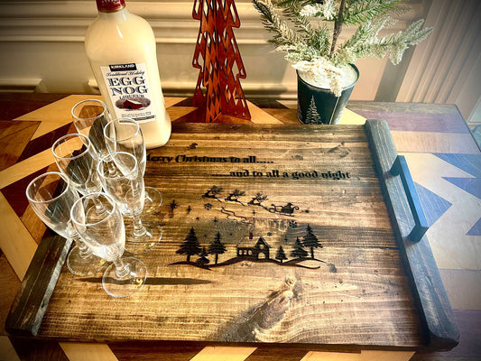 Custom Rustic Distressed Shiplap Christmas Serving Tray | Raised Edges, Handles & Optional Engraving
