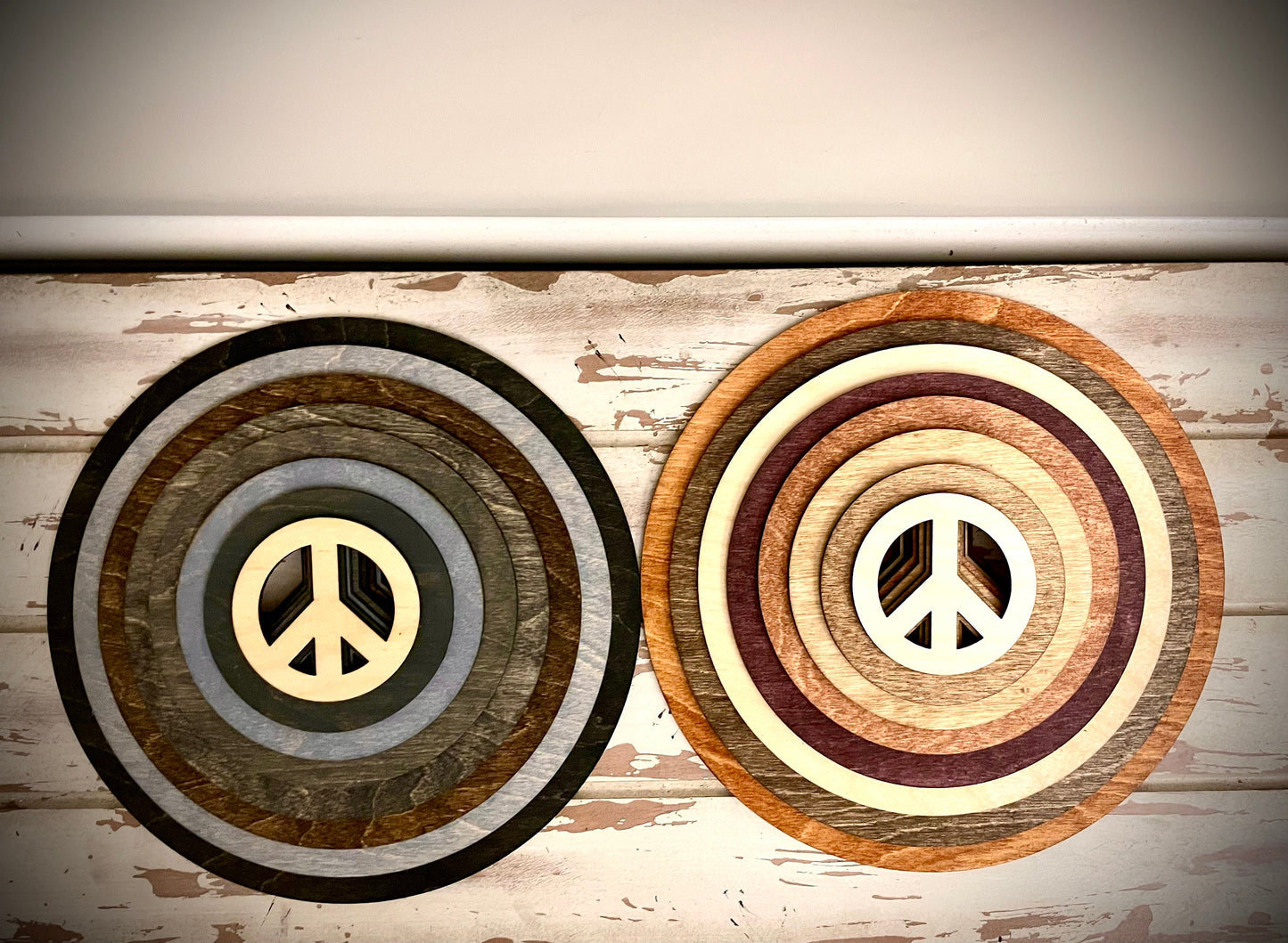 Stacked Peace Signs 3D Wood Table & Wall Art | Multi-Color