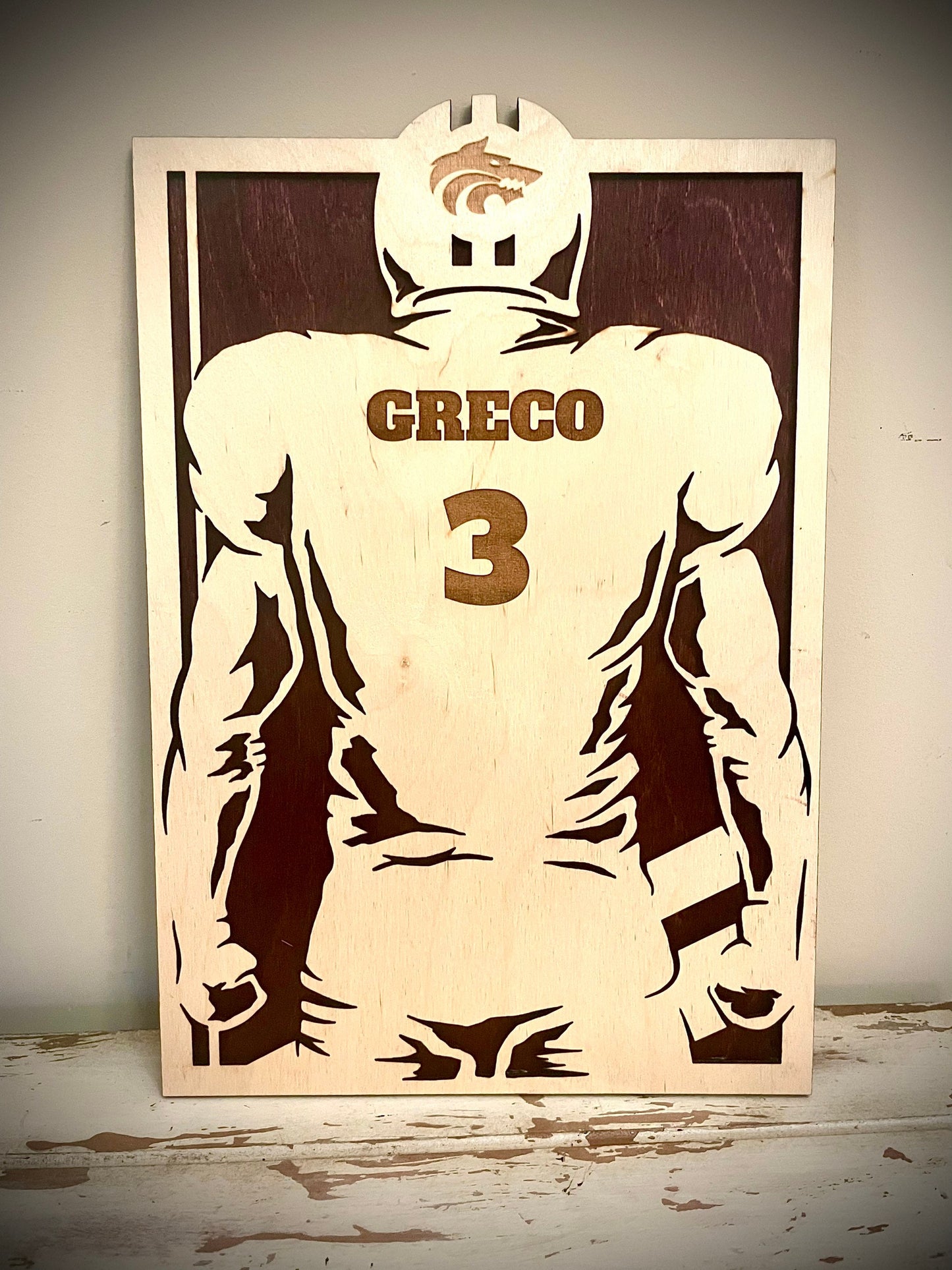 Custom Football Wood Plaque | Name, Number & Optional Logo Engraved | Jersey Back Design