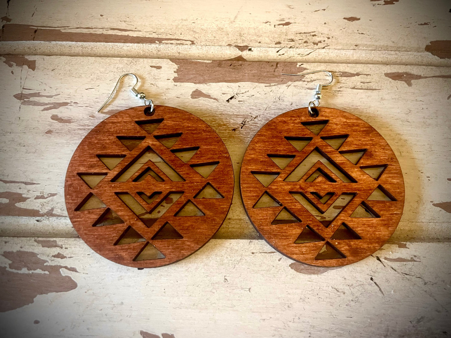 Baja Aztec Wood Dangle Earrings | 3 Sizes, 12 Finishes | Boho Jewelry