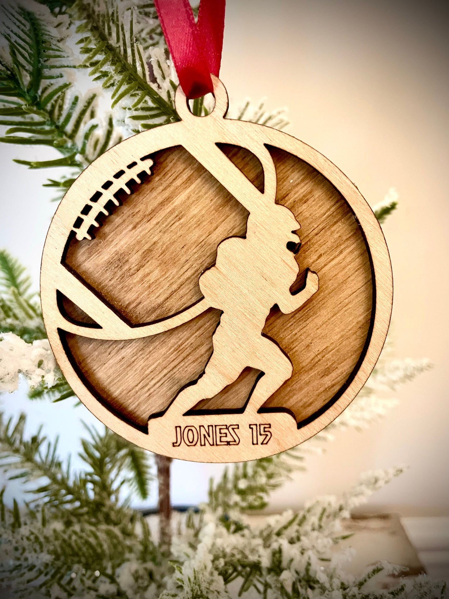 Football Player Personalized 2-Layer Wood Christmas Ornament & Gift Tag | Multiple Finishes | Football Gift (#2)