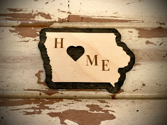 Iowa HOME 2-Layer Wood Refrigerator Magnet | 12 Finishes | State Pride Gift