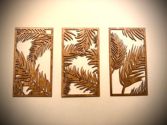 Boho Palm Leaf Tree Wood Wall Art | 3-Panel Set | Multiple Sizes & Finishes