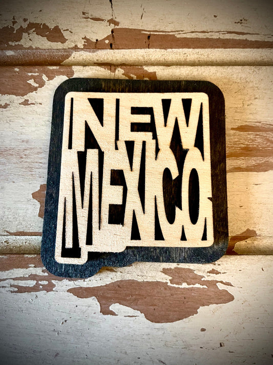 New Mexico Word Art 2-Layer Wood Refrigerator Magnet | 12 Finishes | State Pride Gift