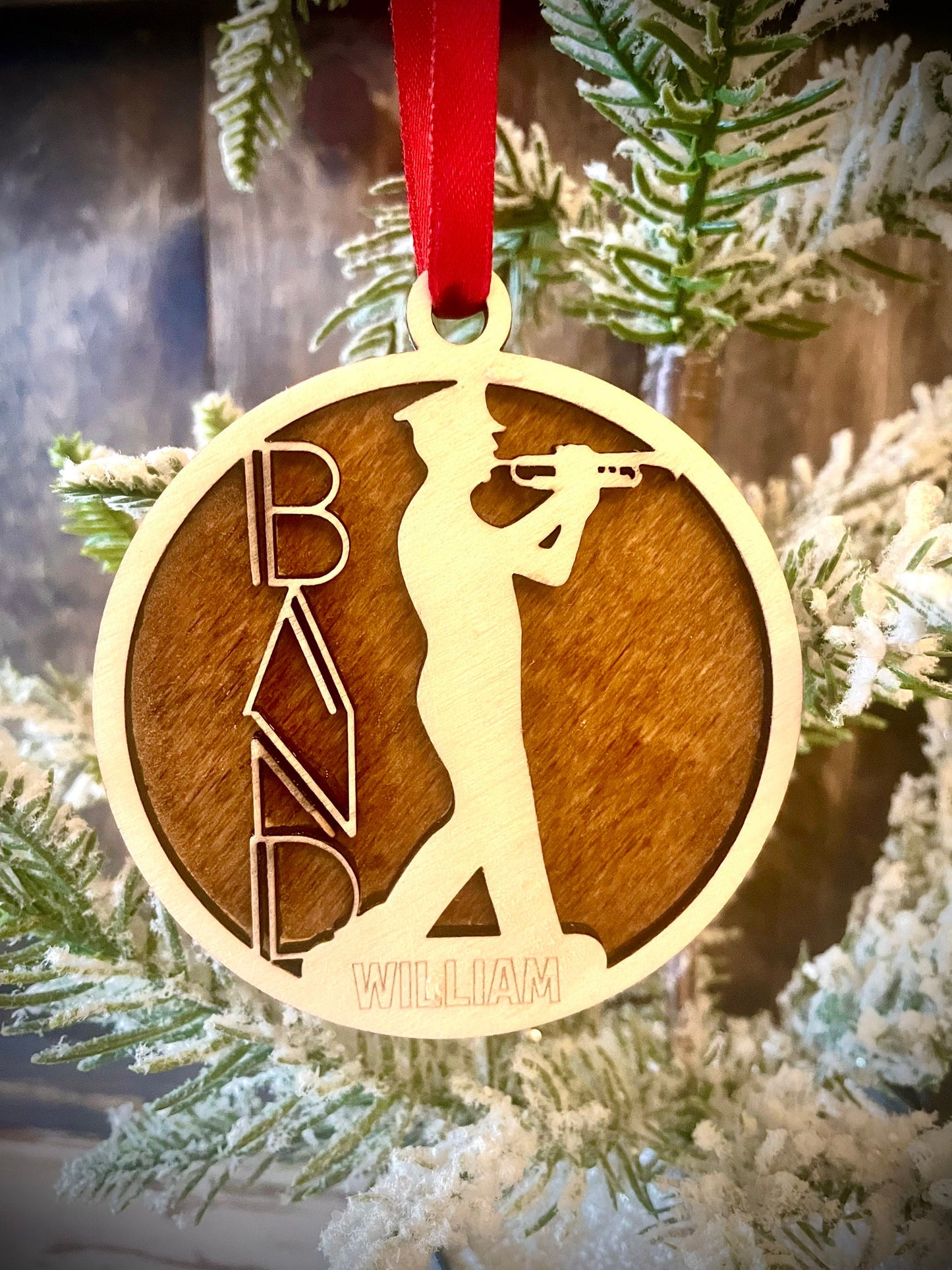 Marching Band Trumpet Player Personalized 2-Layer Wood Christmas Ornament & Gift Tag | Multiple Finishes | Music Gift (#16)