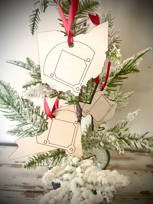 Baseball State Shape Wood Ornament & Gift Tag | Custom State | Baseball Gift | Coach Gift