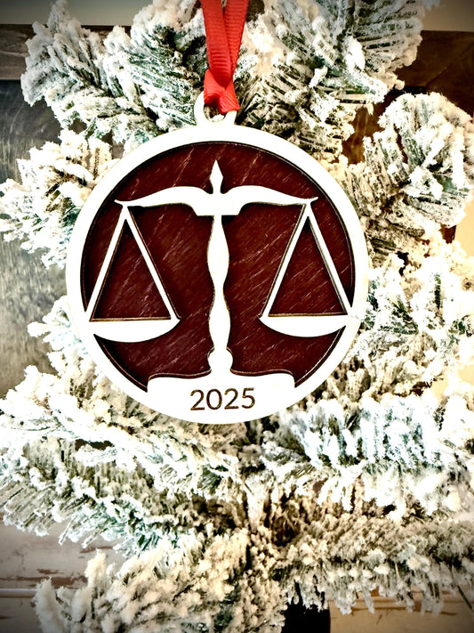 Attorney Lawyer Judge Personalized 2-Layer Wood Christmas Ornament & Gift Tag | Multiple Finishes | Legal Professional Gift