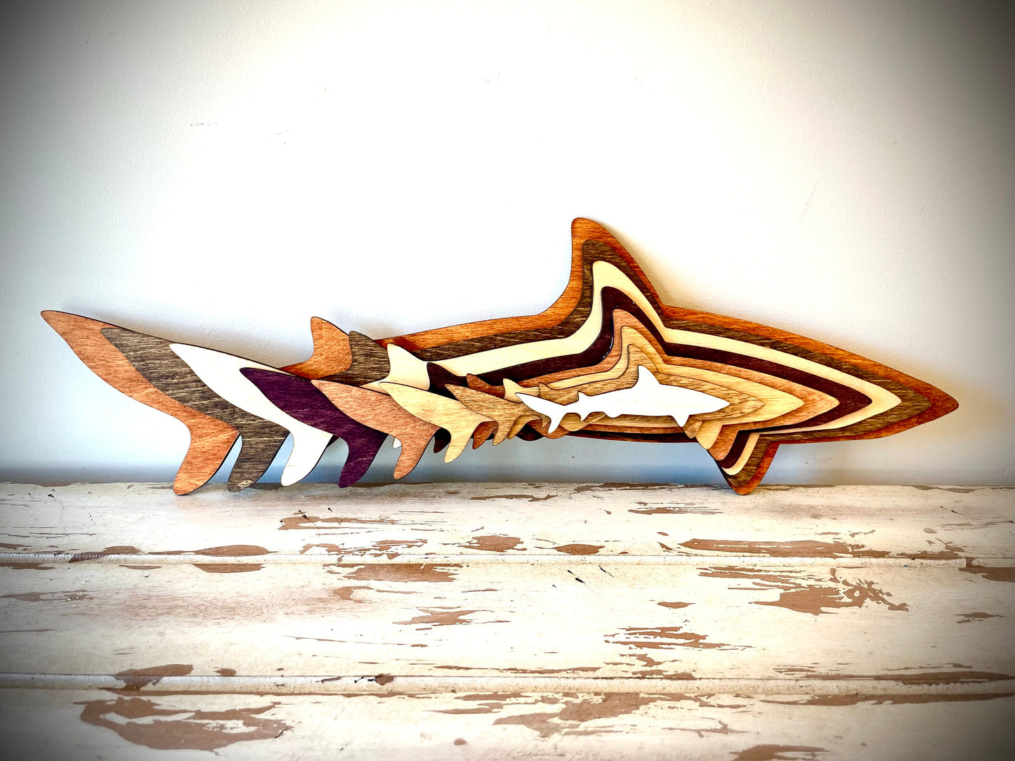 Stacked Sharks 3D Wood Table & Wall Art | Multi-Color