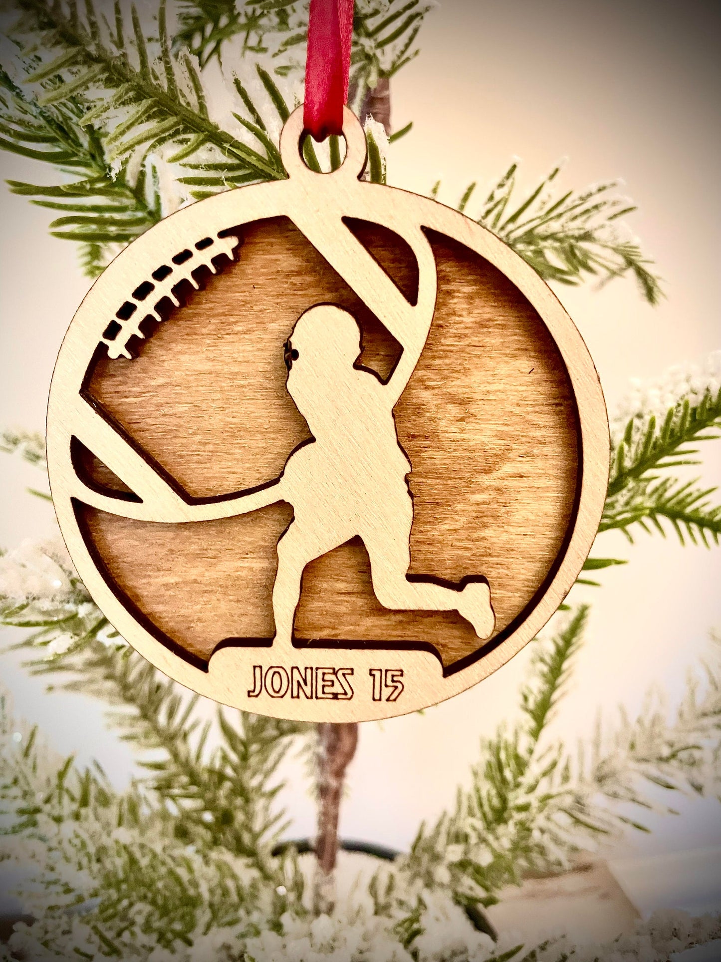 Football Player Personalized 2-Layer Wood Christmas Ornament & Gift Tag | Multiple Finishes | Football Gift (#16)