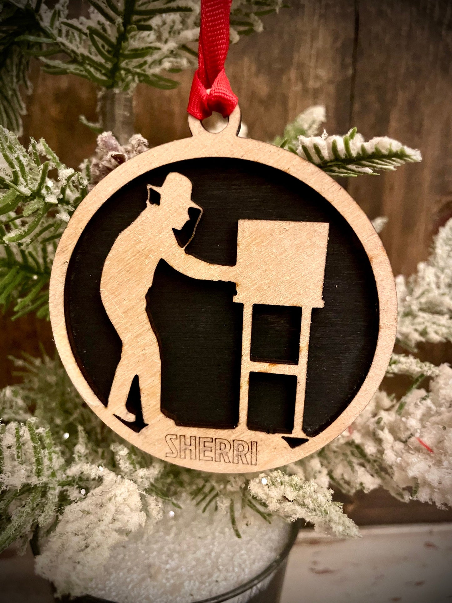 Bee keeper bee keeping 2-layer personalized laser cut wood Christmas ornament, gift tag available unfinished or stained