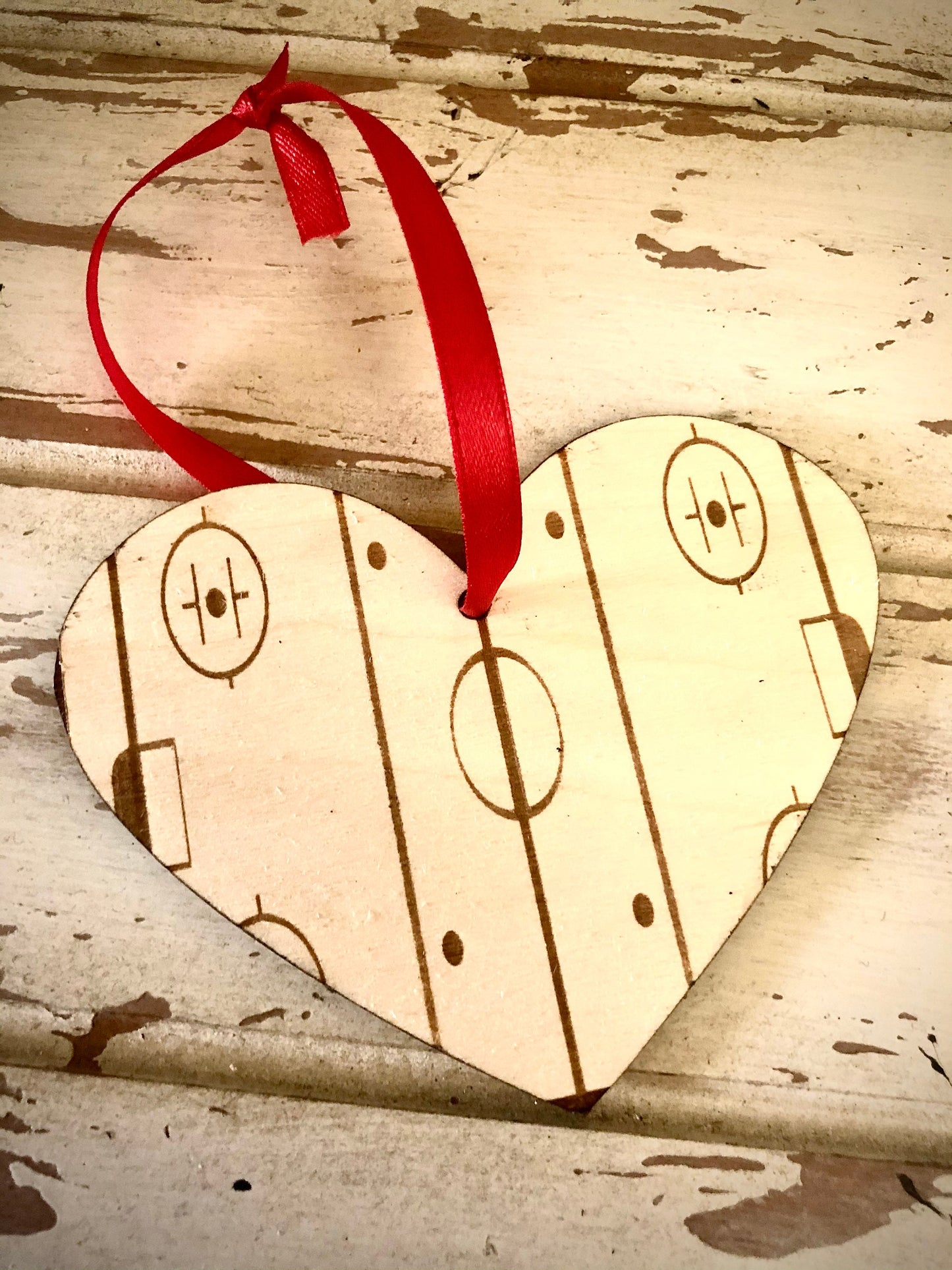 Hockey Rink Valentine Heart Wood Ornament | Engraved | Valentine's Gift