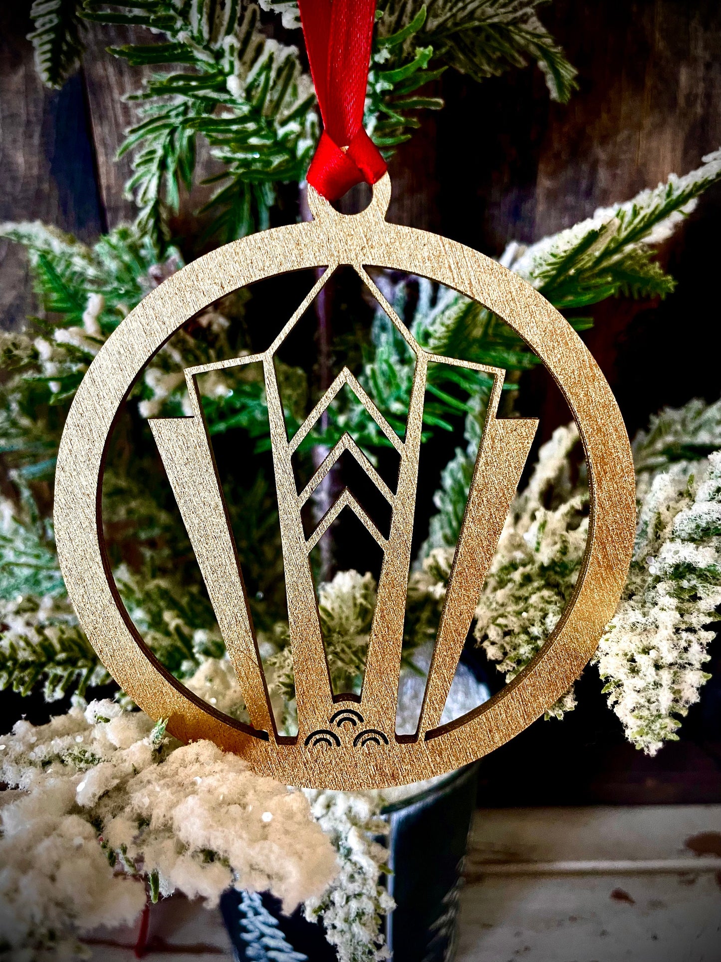 Art Deco Marquee Wood Christmas Ornament | Multiple Finishes & Styles | Boho Holiday Gift