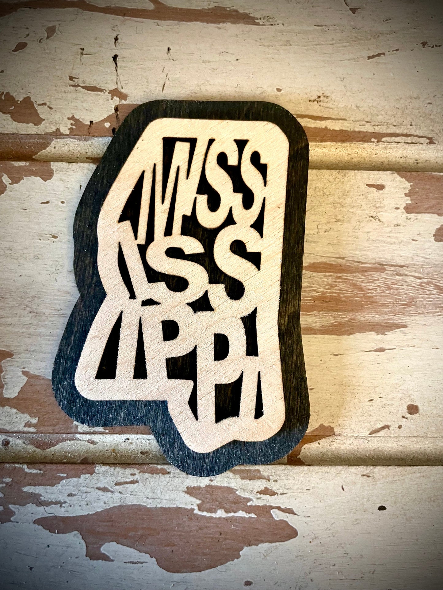 Mississippi Word Art 2-Layer Wood Refrigerator Magnet | 12 Finishes | State Pride Gift