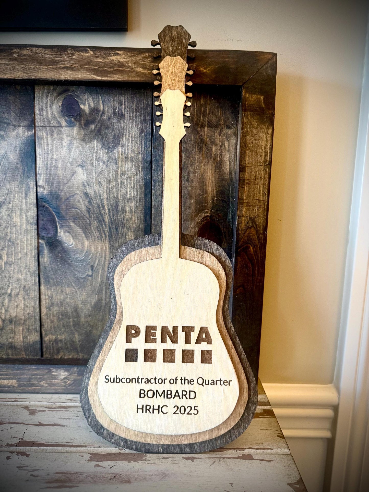 Stacked Acoustic Guitar 3D Wood Table & Wall Art | Music Award | Multi-Color | Music Gift