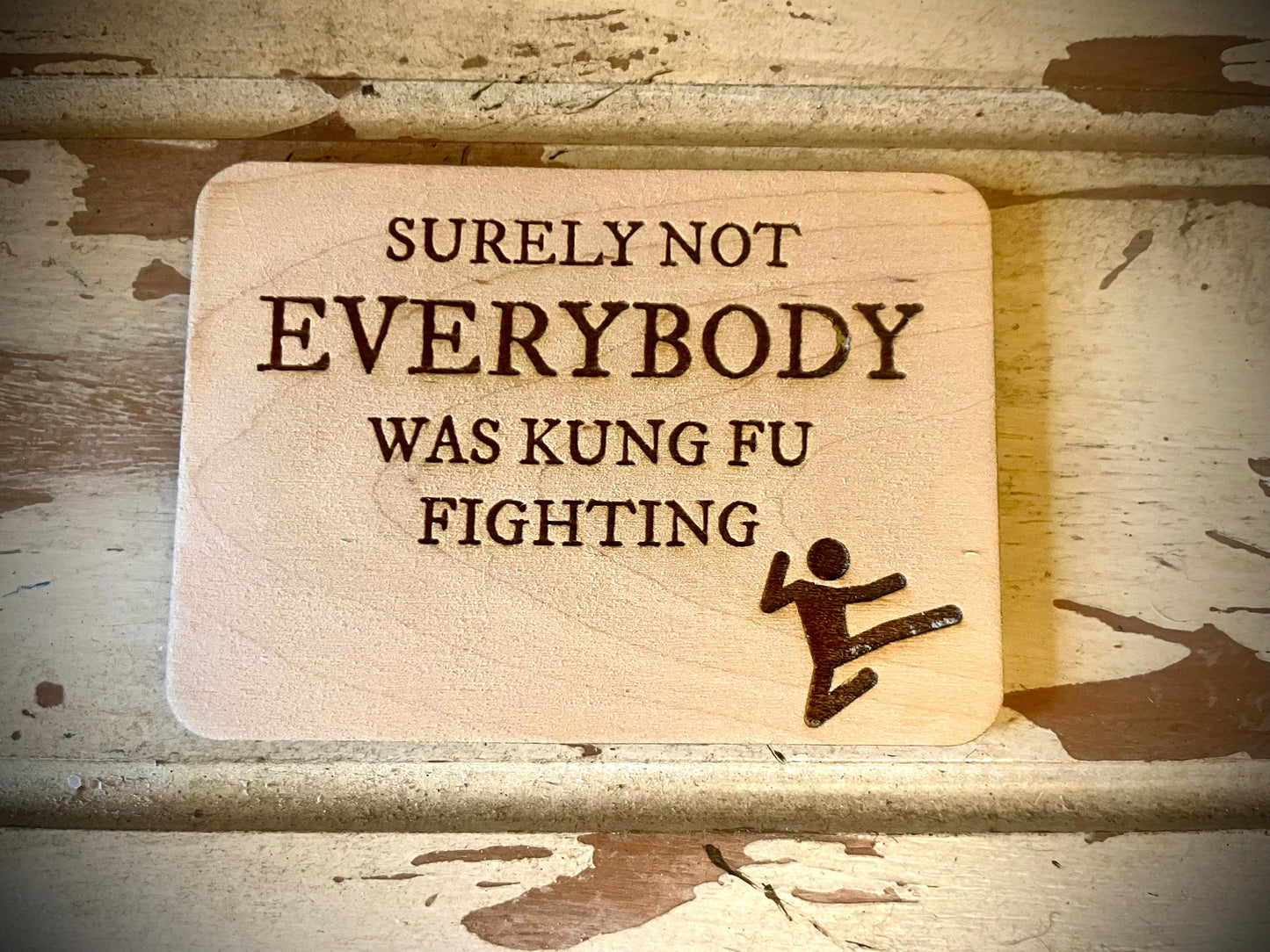 "Surely Not Everybody Was Kung Fu Fighting" Funny Wood Fridge Magnet | Funny Gift