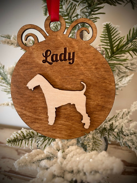 Airedale Terrier Dog Personalized Wood Christmas Ornament & Gift Tag | Multiple Finishes | Dog Lover Gift