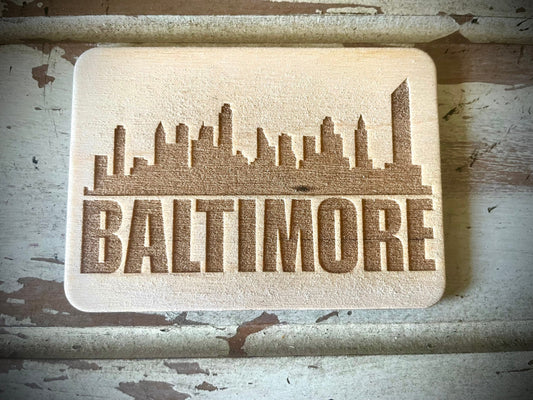 Baltimore Skyline Wood Magnet | City Souvenir | 3.5" x 2.5"